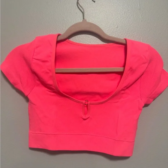 Aerie Pink Superchill Seamless Ring Cap Sleeve Bra Top - Picture 6 of 11